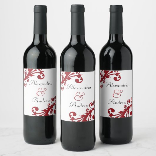 Elegant Red Floral Weinetikett (Flaschen)