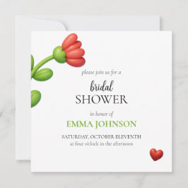 Elegant Red Flower & Heart Bridal Shower Einladung