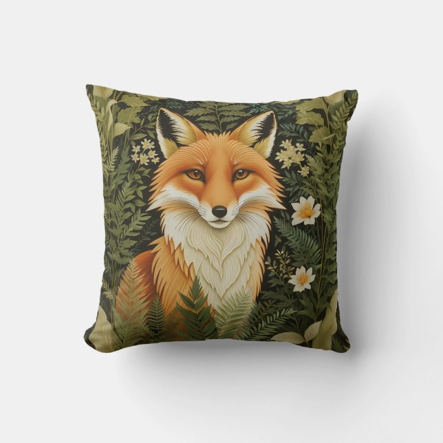 Elegant Red Fox And Green Foliage Kissen (Vorderseite)