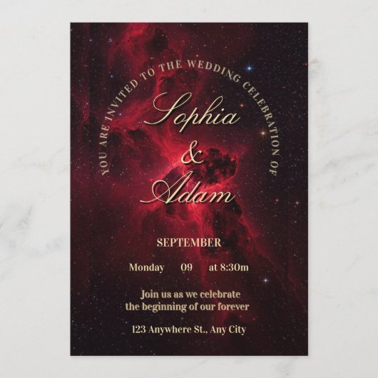 Elegant Red Galaxy Wedding Invitation Einladung (Vorderseite)