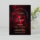 Elegant Red Galaxy Wedding Invitation Folieneinladung (Stehend vorne)