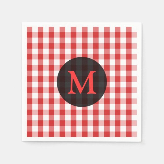 Elegant Red Gingham Pattern Personalisiert Monogra Serviette (Vorderseite)