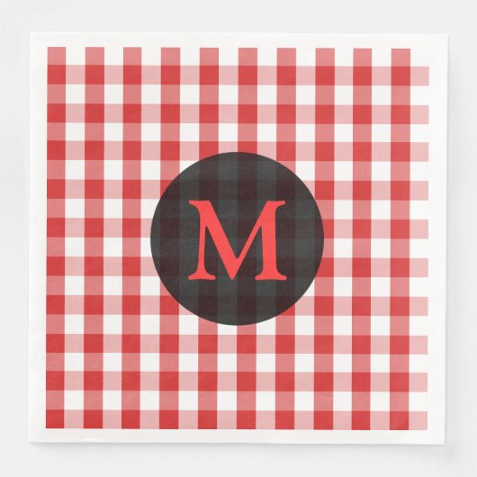 Elegant Red Gingham Pattern Personalisiert Monogra Serviette (Vorderseite)
