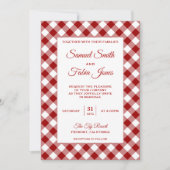 Elegant Red Gingham Pattern Wedding Einladung (Vorderseite)