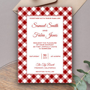 Elegant Red Gingham Pattern Wedding Einladung