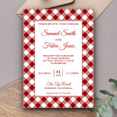 Elegant Red Gingham Pattern Wedding Einladung
