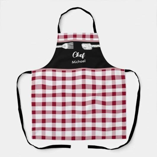 Elegant Red Gingham Schürze | Weihnachtsgeschenkid (Vorderseite)