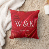 Elegant Red Glitter Initial Wedding Couple  Kissen (Decke)