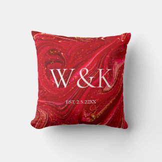 Elegant Red Glitter Initial Wedding Couple Kissen