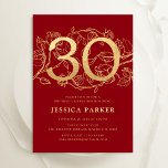 Elegant Red Gold 30. Geburtstag Einladung<br><div class="desc">Elegantes Rot Gold 30. Geburtstag Party Einladung. Individuell anpassbares modernes feminines Design mit Rose botanischen Akzenten und Imitaten Glitzer Gold. Einfache florale Einladungskarte perfekt für eine stilvolle Damenfeier. Personalisieren Sie Ihre persönlichen Daten. Gedruckte Zazzle Einladungen oder Sofortdownload digitalen druckbaren Vorlage.</div>