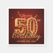 Elegant Red Gold 50th Birthday Party Glam Serviette (Vorderseite)