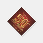 Elegant Red Gold 50th Birthday Party Glam Serviette (Ecke)
