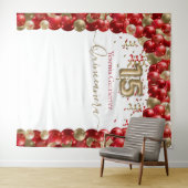 Elegant Red Gold Balloon Arch Quinceanera Wandteppich (Beispiel (Horizontal))