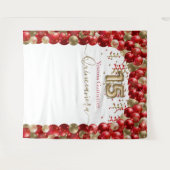 Elegant Red Gold Balloon Arch Quinceanera Wandteppich (Vorderseite (Horizontal))