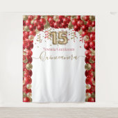 Elegant Red Gold Balloon Arch Quinceanera Wandteppich (Vorderseite)