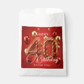 Elegant Red Gold Balloons 40th Birthday Thank You Geschenktütchen (Vorderseite)