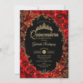 Elegant Red Gold Black Quinceanera Einladung (Vorderseite)