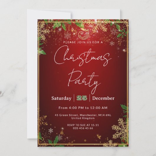 Elegant, Red & Gold, Christmas Party Invitation Einladung (Vorderseite)