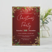 Elegant, Red & Gold, Christmas Party Invitation Einladung (Stehend Vorderseite)