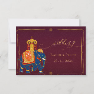 Elegant Red Gold Elephant Vibraning Indian Wedding RSVP Karte