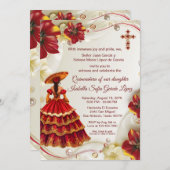 Elegant Red Gold Floral Charra Quinceanera Einladung (Vorne/Hinten)
