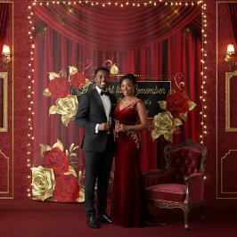 Elegant Red & Gold Floral Engagement Backdrop Wandteppich
