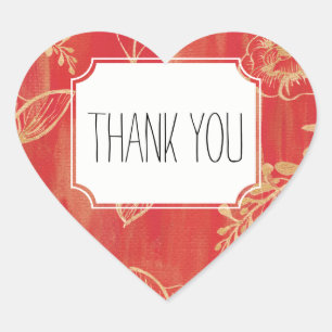 Elegant Red Gold Floral Vielen Dank Herz-Aufkleber