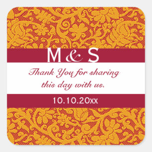 Elegant Red Gold Floral Wedding Monogram Vielen Da Quadratischer Aufkleber