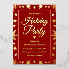 Elegant Red Gold Foil Corporate Holiday Party Folieneinladung