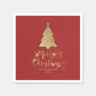 Elegant Red Gold Frohe Weihnachtssparkle Serviette
