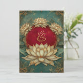Elegant Red Gold Ganesha/Indian Lotus Wedding Einladung (Stehend Vorderseite)