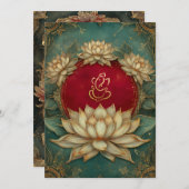 Elegant Red Gold Ganesha/Indian Lotus Wedding Einladung (Vorne/Hinten)
