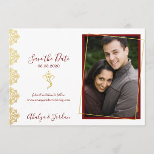 Elegant Red & Gold Ganesha & Mehndi Save the Date
