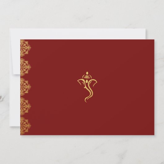 Elegant Red & Gold Ganesha & Mehndi Save the Date (Rückseite)