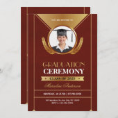 Elegant Red Gold Graduation Ceremony Invite (Vorne/Hinten)