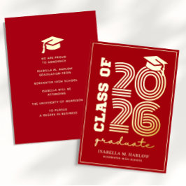 Elegant Red Gold Graduation YY Announcement Folieneinladung