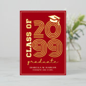 Elegant Red Gold Graduation YY Announcement Folieneinladung (Stehend vorne)