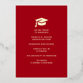 Elegant Red Gold Graduation YY Announcement Folieneinladung (Rückseite)