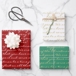 Elegant Red Gold Green Calligraphy Frohe Weihnacht Geschenkpapier Set