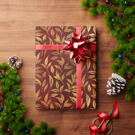 Elegant Red Gold Leaf Botanical Christmas Geschenkpapier