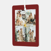 Elegant Red & Gold Merry Christmas Family Photo -  Ornament Aus Metall (Vorderseite links)