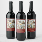 Elegant Red & Gold Merry Christmas Family Photo - Weinetikett (Flaschen)