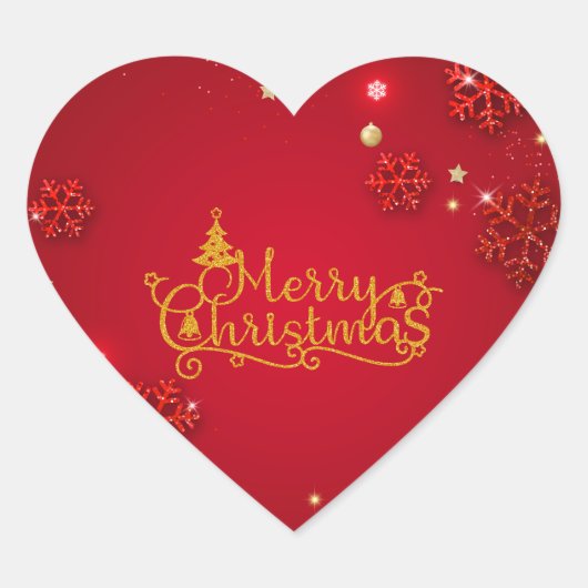 Elegant Red & Gold Merry Christmas Heart Stickers  (Vorderseite)