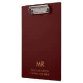 Elegant Red Gold Monogram Logo clipboard Klemmbrett (Links)
