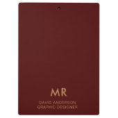 Elegant Red Gold Monogram Logo clipboard Klemmbrett (Rückseite)