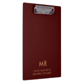 Elegant Red Gold Monogram Logo clipboard Klemmbrett (Rechts)