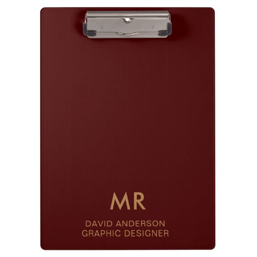 Elegant Red Gold Monogram Logo clipboard Klemmbrett (Vorderseite)