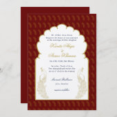Elegant Red & Gold Peacock Indianerhochzeit Einladung (Vorne/Hinten)