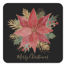 Elegant Red Gold Poinsettia Blume Frohe Weihnachte