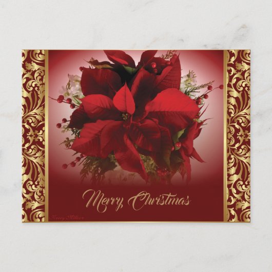 Elegant Red & Gold Poinsettia Postkarte (Vorderseite)
